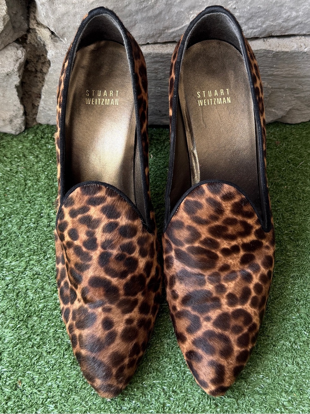 Stuart Weitzman Leopard Print Calf Hair Uprise Womens Loafer Pumps